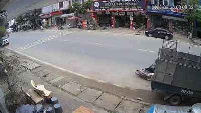 A parked truck caused a collision with a bike-rider.