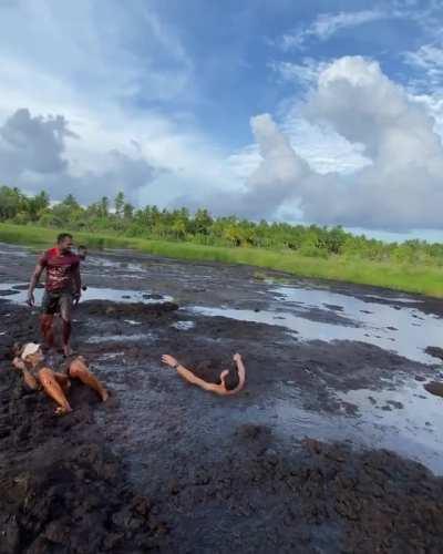 jumping in mud