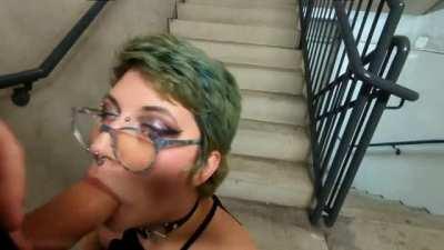 Parking Garage Stairway Blowjob