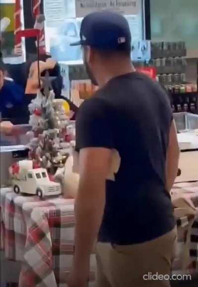Not sure how this started, but, one of the females appears to work at the convenience store, she appears to be arguing with a customer, they start fighting, then bottle to the face.