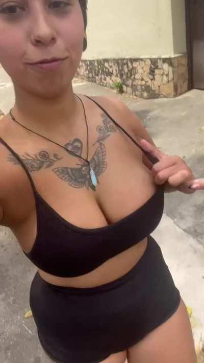 Walking in the park and showing my boob