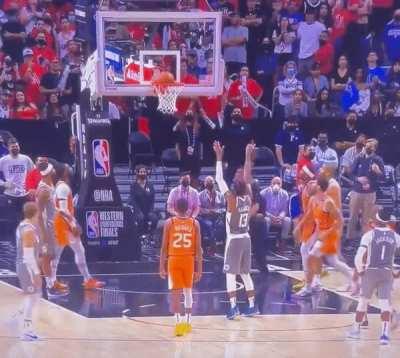 Steve Ballmer watches Paul George miss another big free throw