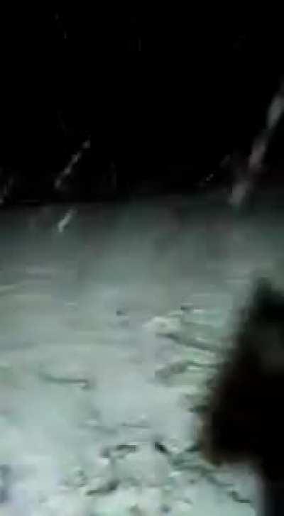 barbecuing, while snowing