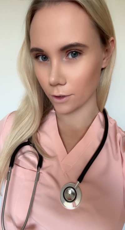 The nextdoor nurse strikes again, hope no one walks in. 