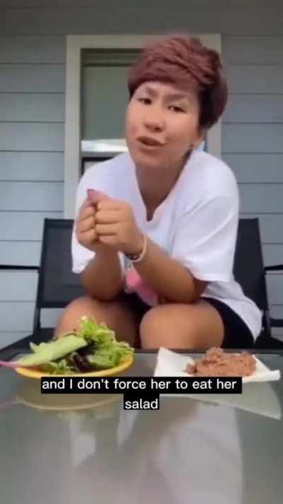 To force feed salad to a dog