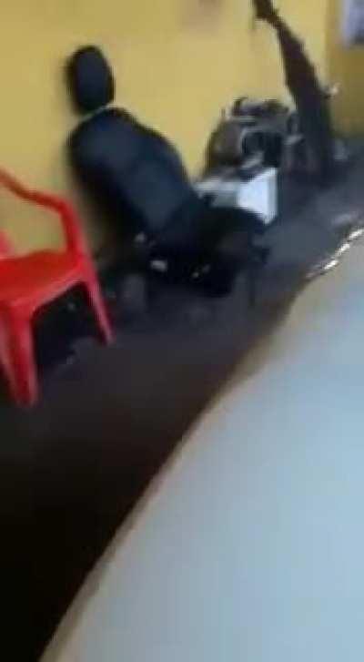 Man sits on car chair with exploding air bag