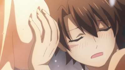 Chisato seducing Basara in her tiny sling bikini and then with her naked body at the onsen [Testament of New Sister Devil]