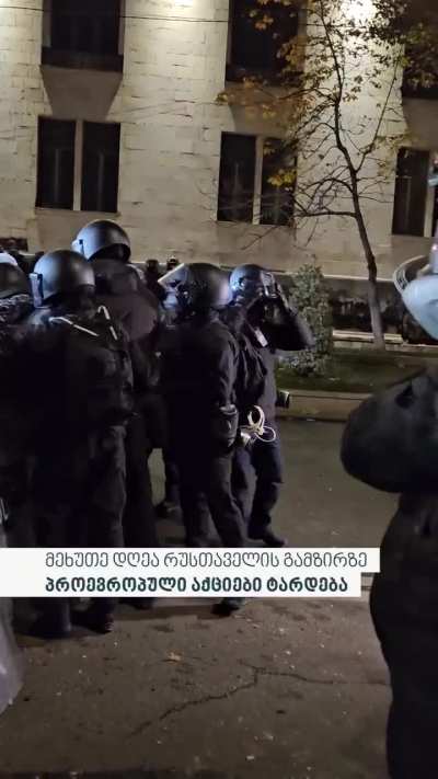 Georgia: female protester rips apart the police barricade