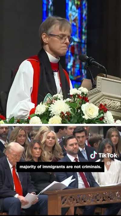 Reverend Marianne Edgar makes a direct plea to Donald Trump during a sermon at the National Cathedrals interfaith Service of Prayer for the Nation.