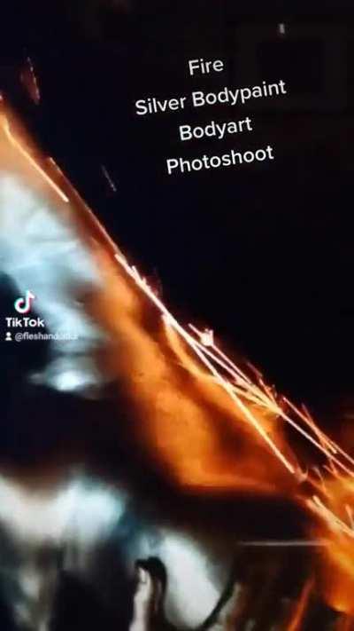 Silver Bodypaint and Fire