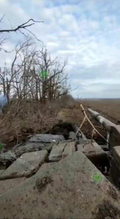 ru pov Russian T-72B with a KMT-7 Mine Roller hits a mine and was reportedly damaged. TG source says this detonator might have been offset to specifically defeat mine rolling equipment