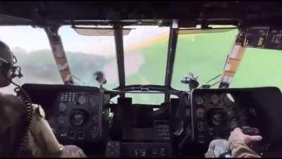 UA pov High Quality footage of a Ukrainian Mi-8 firing large rockets and flares