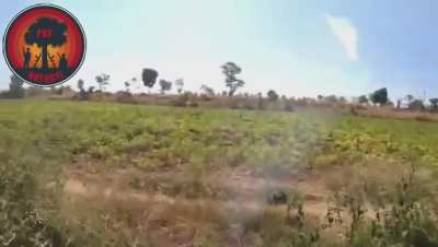 GoPro footage of Natogyi People’s Defense Force fighting junta troops on a field. Some prisoners are taken near the end. One dead body shown. [Enemy Visible]