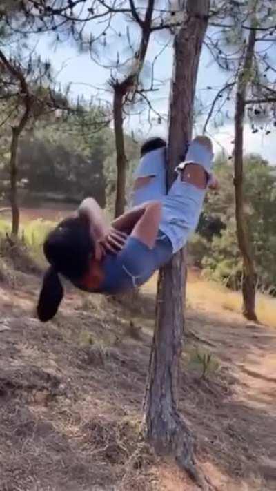 Impressive work-out using a piece of wood.