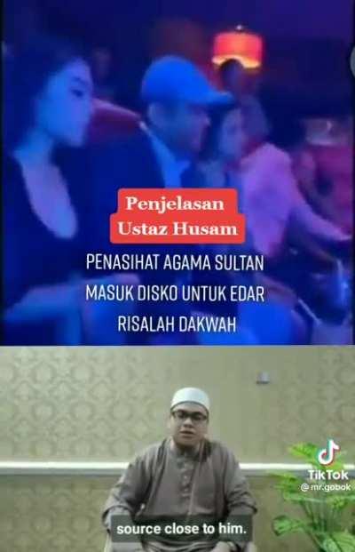 Ustaz Husam trying to defend the Penasihat Agama Sultan who was caught enjoying himself in a nightclub