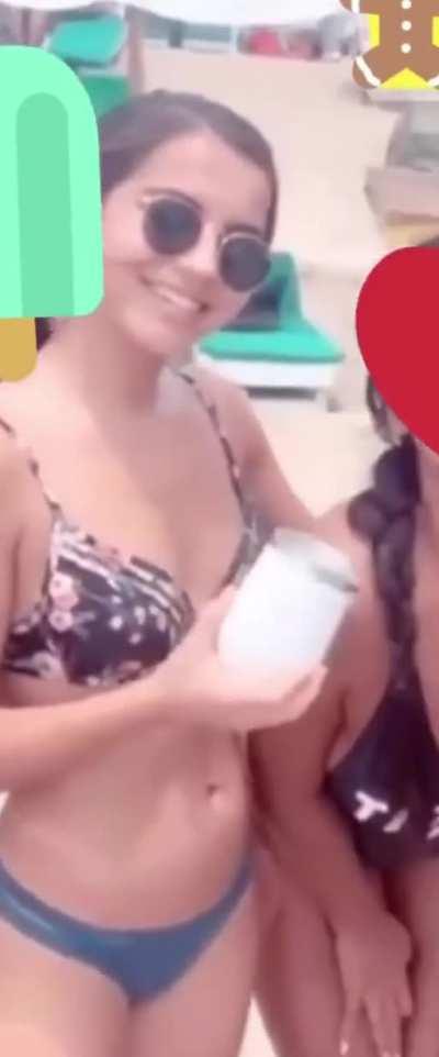 Slutting herself in a blue bikini