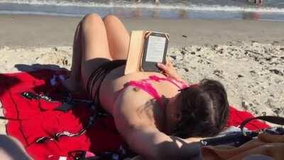 Husband dared me to fake a nip slip at a textile beach [gif]