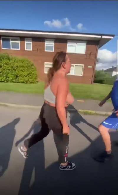 Drunk big titty slag goes on a war path in a council estate until big gazza has enough of her shit