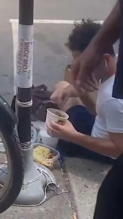 Uber eats driver Stealing food out in the open