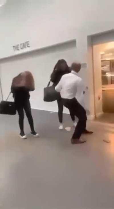 GIRLS FIGHT AND MAN JUMPS IN AND SLIPS!!!