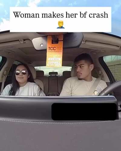 Woman causes her boyfriend to crash his new car