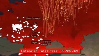 Simulation of a retaliatory strike against Russia after Putin uses nuclear weapons.