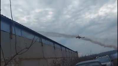 Very close footage of Ukrainian helicopters performing 'nose up' rocket attacks on Russian positions in the east of Ukraine. Upload 1/29/23.