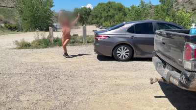 Streaking around the parking lot.