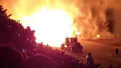 Crowd Goes Crazy Watching Jet Truck Burn Down A Wall