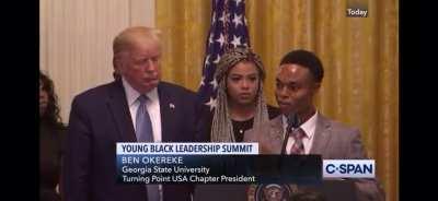 Young Georgia State student tears up thanking President Trump for his help within the Black community