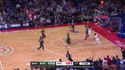 [Highlight] Embiid gets the big block and Maxey scores on the other end to regain the lead