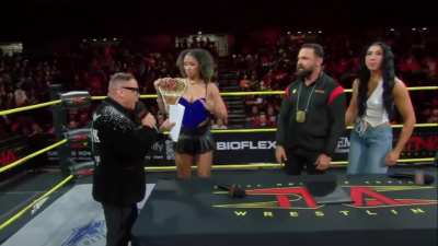 The contract signing between Kelani Jordan & Indi Hartwell for the TNA Knockouts World Championship at Bound For Glory!