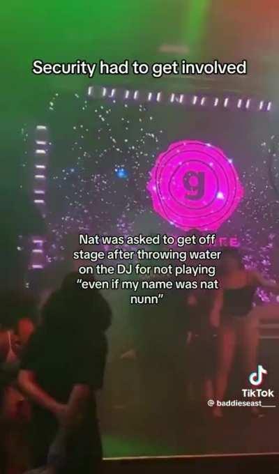 Nicki Minaj used this person’s name in a verse, and now she wants it played at every club she goes to. She threw water on DJ for not playing the song.