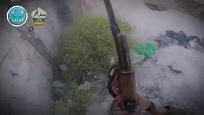 An edit of two video released by Jabhat al-Nuṣrah of the storming of Musaybeen [Syria] (May, 2015)