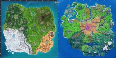 Chapter 1 vs Chapter 2 Map Evolution Side-by-Side, each second represents ~2 weeks