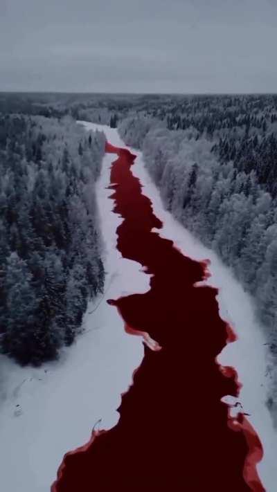 The Iskitimka River in Siberia, turned an errie red after a contamination