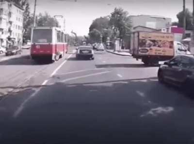 Cadillac driver saves man getting off trolley