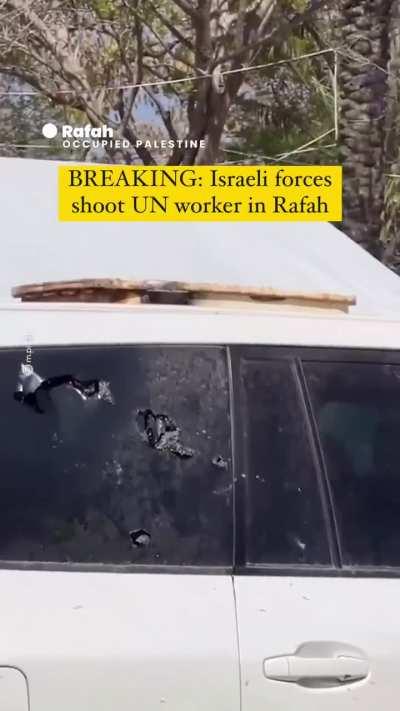 IOF targeted a UN vehicle east of Rafah with gunfire, killing one staff member and seriously injuring another.