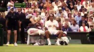 Novak Djokovic serving Federer. [Whoever did this deserves an oscar]