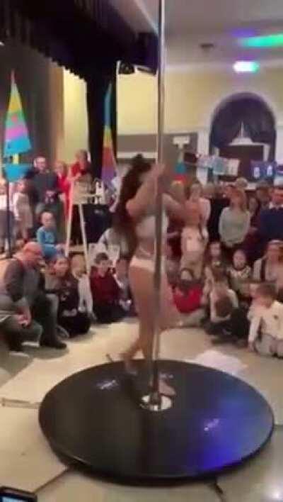 This is a career day at an elementary school. You can hear god crying