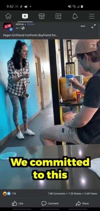 Girlfriend goes full vegan mode in McDonald's