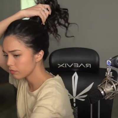 Rae Lipbites and playing with her hair