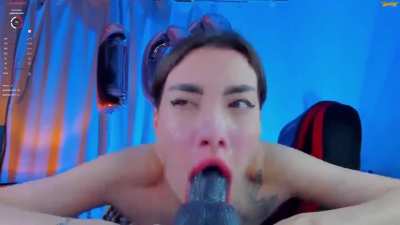 Trining to give the best sloppy blowjob in the world