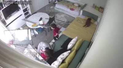 Lebanese family watching the aftermath of the first Beirut explosion blown away by unsuspected second blast.