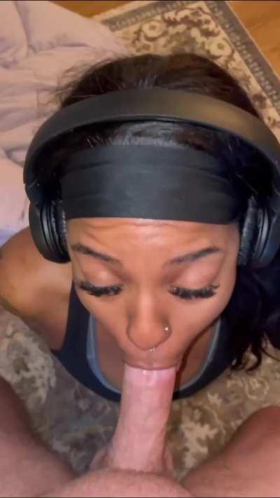 Working out her throat before going to the gym