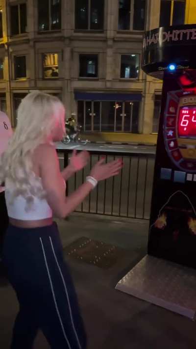 Danielle Harold scores 643 and 665 on Hard Hitterz UK’s punch machine challenge.
