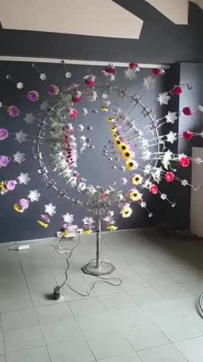 Gyroscopic type art display of repeating flowers