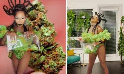 I’m a drag queen (Shanita Blunt) and I made a weed bodysuit, bag and hair
