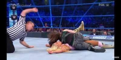 You're so sexy when you're unconscious Mandy. Thanks for the sexy pin Nikki. And thanks to the cameraman at the end for showing Mandy Rose pink panties 🤤🤤