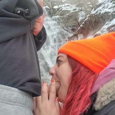 working on her deepthroat skills as we chase waterfalls 🤤